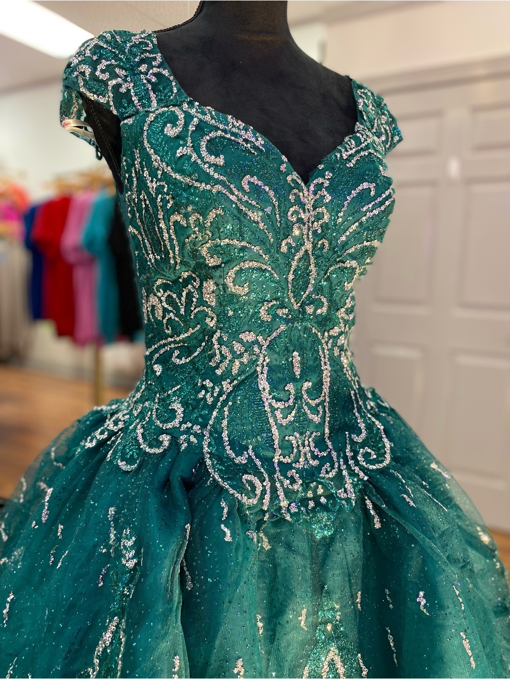 Dancing Queen Emerald Green Beaded Tulle Ball Gown
